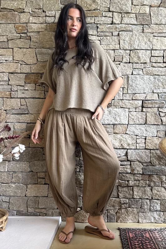 Annie Cushion Cotton Cuff Barrel Pant Honey Bronze